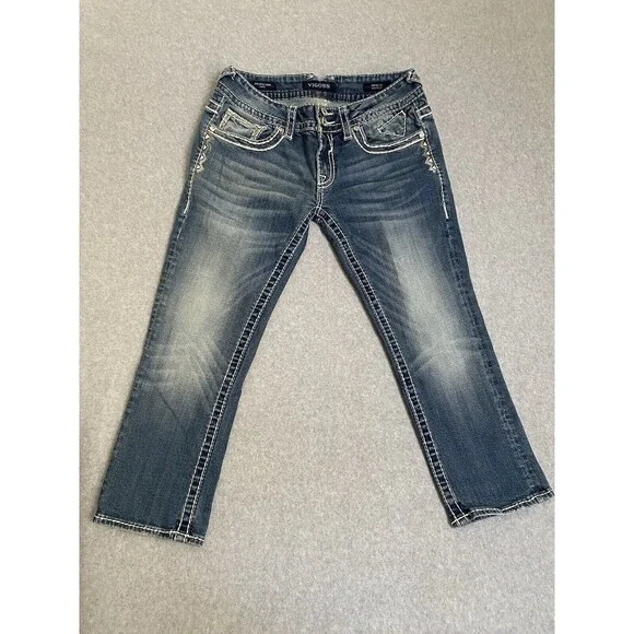 Vigoss Jeans Capri Bling Women's 27 Denim Blue New York Capri‎ Y2K Pants Gems - Picture 10 of 16